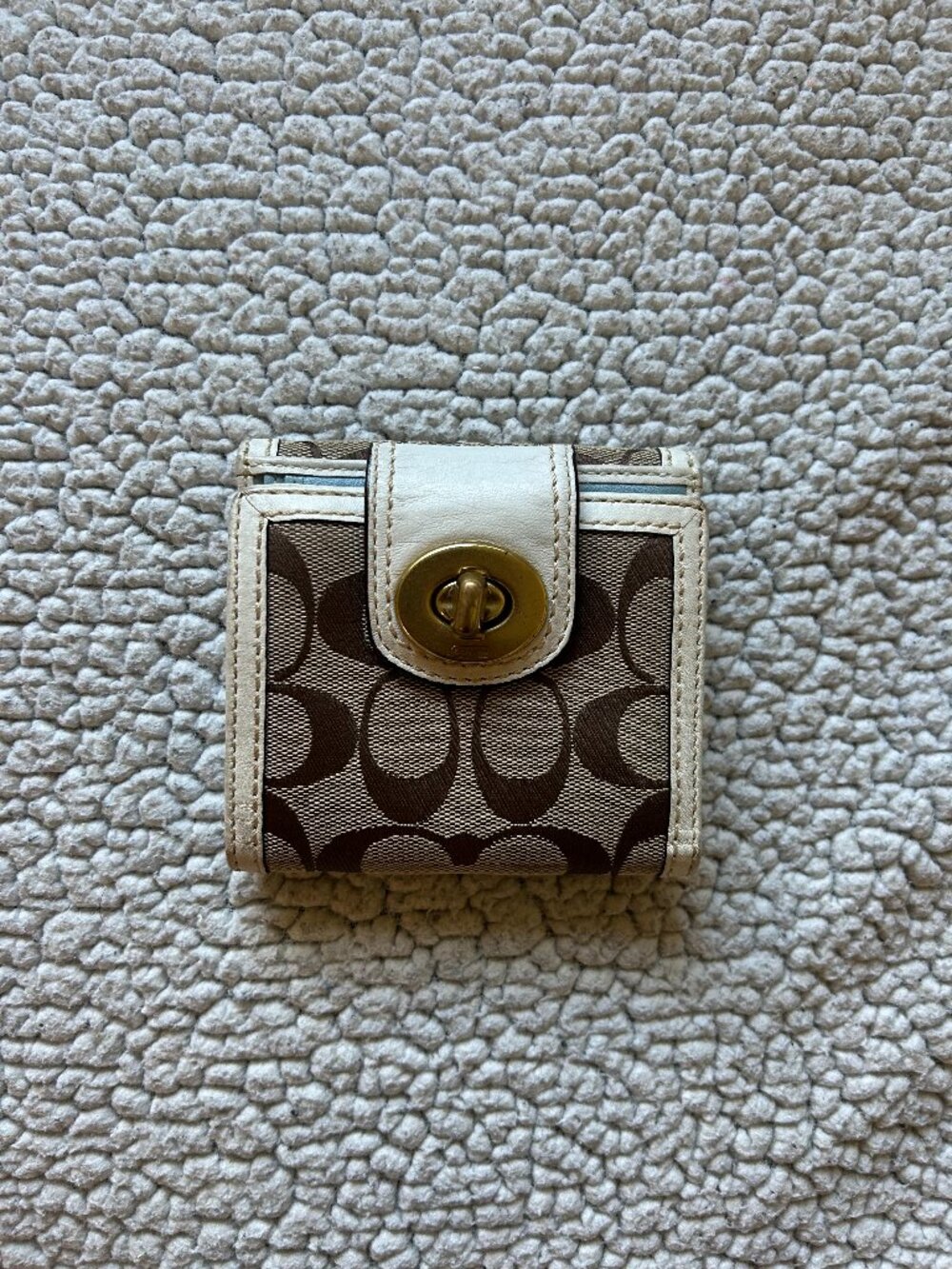 Coach -- tan/ brown signature canvas bifold wallet, white leather trim